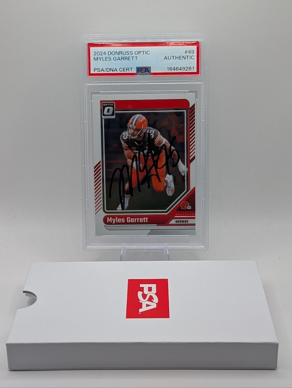 2024 Donruss Optic Myles Garrett #49 PSA Authentic On-Card Auto POP 1